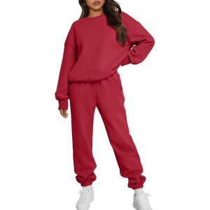 imageTrendy Queen Sweatsuits Women 2 Piece Outfits Two Piece Crewneck Sweatshirts Sets Lounge Fall Sweatpants 2025 TracksuitsRed