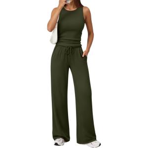 imageTrendy Queen Womens 2 Piece Sweatsuits Lounge Sets Track suits Sleeveless Tank Tops Wide Leg Pants Matching Outfits 2026Army Green
