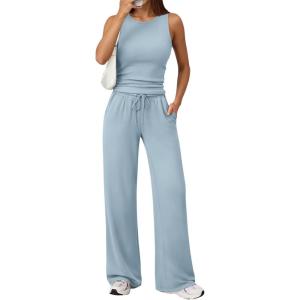 imageTrendy Queen Womens 2 Piece Sweatsuits Lounge Sets Track suits Sleeveless Tank Tops Wide Leg Pants Matching Outfits 2026Light Blue