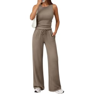 imageTrendy Queen Womens 2 Piece Sweatsuits Lounge Sets Track suits Sleeveless Tank Tops Wide Leg Pants Matching Outfits 2026Mocha