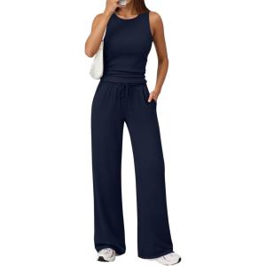 imageTrendy Queen Womens 2 Piece Sweatsuits Lounge Sets Track suits Sleeveless Tank Tops Wide Leg Pants Matching Outfits 2026Navy