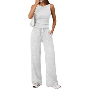 imageTrendy Queen Womens 2 Piece Sweatsuits Lounge Sets Track suits Sleeveless Tank Tops Wide Leg Pants Matching Outfits 2026Oatmeal Grey