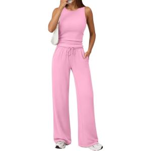 imageTrendy Queen Womens 2 Piece Sweatsuits Lounge Sets Track suits Sleeveless Tank Tops Wide Leg Pants Matching Outfits 2026Pink