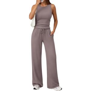 imageTrendy Queen Womens 2 Piece Sweatsuits Lounge Sets Track suits Sleeveless Tank Tops Wide Leg Pants Matching Outfits 2026Rose Taupe