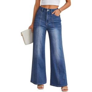 imageTrendy Queen Womens Wide Leg Jeans  High Waisted Straight Leg Pants Soft Comfort Cotton Denim with a Relaxed FitDark Blue