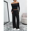 image:imageTrendy Queen 2 Piece Off Shoulder Set Womens Wide Leg Pants Side Ruching Slightly Crop Top SetsBlack