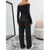 image:imageTrendy Queen 2 Piece Off Shoulder Set Womens Wide Leg Pants Side Ruching Slightly Crop Top SetsBlack