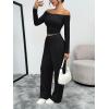 image:imageTrendy Queen 2 Piece Off Shoulder Set Womens Wide Leg Pants Side Ruching Slightly Crop Top SetsBlack
