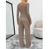 image:imageTrendy Queen 2 Piece Off Shoulder Set Womens Wide Leg Pants Side Ruching Slightly Crop Top SetsMocha