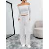 image:imageTrendy Queen 2 Piece Off Shoulder Set Womens Wide Leg Pants Side Ruching Slightly Crop Top SetsOatmeal Grey