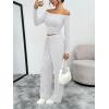 image:imageTrendy Queen 2 Piece Off Shoulder Set Womens Wide Leg Pants Side Ruching Slightly Crop Top SetsOatmeal Grey