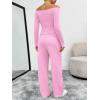 image:imageTrendy Queen 2 Piece Off Shoulder Set Womens Wide Leg Pants Side Ruching Slightly Crop Top SetsPink