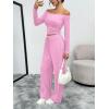 image:imageTrendy Queen 2 Piece Off Shoulder Set Womens Wide Leg Pants Side Ruching Slightly Crop Top SetsPink
