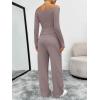 image:imageTrendy Queen 2 Piece Off Shoulder Set Womens Wide Leg Pants Side Ruching Slightly Crop Top SetsRose Taupe