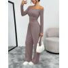 image:imageTrendy Queen 2 Piece Off Shoulder Set Womens Wide Leg Pants Side Ruching Slightly Crop Top SetsRose Taupe