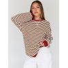 image:imageTrendy Queen Oversized Sweatshirt for Women 2026 Fall Crewneck Striped Long Sleeve Shirts Hoodies Cute Top Y2K OutfitsBrownwhite