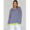 image:imageTrendy Queen Oversized Sweatshirt for Women 2026 Fall Crewneck Striped Long Sleeve Shirts Hoodies Cute Top Y2K OutfitsPinkgreen