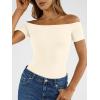 image:imageTrendy Queen Summer Off The Shoulder Tops for Women Going Out Short Sleeve Shirts Cute Y2K Sexy Basic Clothes 2026 FashionApricot