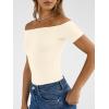 image:imageTrendy Queen Summer Off The Shoulder Tops for Women Going Out Short Sleeve Shirts Cute Y2K Sexy Basic Clothes 2026 FashionApricot