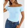 image:imageTrendy Queen Summer Off The Shoulder Tops for Women Going Out Short Sleeve Shirts Cute Y2K Sexy Basic Clothes 2026 FashionBaby Blue