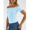image:imageTrendy Queen Summer Off The Shoulder Tops for Women Going Out Short Sleeve Shirts Cute Y2K Sexy Basic Clothes 2026 FashionBaby Blue