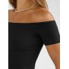 image:imageTrendy Queen Summer Off The Shoulder Tops for Women Going Out Short Sleeve Shirts Cute Y2K Sexy Basic Clothes 2026 FashionBlack