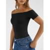 image:imageTrendy Queen Summer Off The Shoulder Tops for Women Going Out Short Sleeve Shirts Cute Y2K Sexy Basic Clothes 2026 FashionBlack