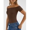 image:imageTrendy Queen Summer Off The Shoulder Tops for Women Going Out Short Sleeve Shirts Cute Y2K Sexy Basic Clothes 2026 FashionChocolate
