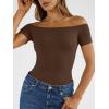 image:imageTrendy Queen Summer Off The Shoulder Tops for Women Going Out Short Sleeve Shirts Cute Y2K Sexy Basic Clothes 2026 FashionChocolate