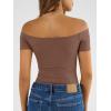 image:imageTrendy Queen Summer Off The Shoulder Tops for Women Going Out Short Sleeve Shirts Cute Y2K Sexy Basic Clothes 2026 FashionCoffee