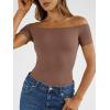 image:imageTrendy Queen Summer Off The Shoulder Tops for Women Going Out Short Sleeve Shirts Cute Y2K Sexy Basic Clothes 2026 FashionCoffee