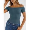 image:imageTrendy Queen Summer Off The Shoulder Tops for Women Going Out Short Sleeve Shirts Cute Y2K Sexy Basic Clothes 2026 FashionHaze Blue