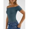 image:imageTrendy Queen Summer Off The Shoulder Tops for Women Going Out Short Sleeve Shirts Cute Y2K Sexy Basic Clothes 2026 FashionHaze Blue