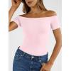 image:imageTrendy Queen Summer Off The Shoulder Tops for Women Going Out Short Sleeve Shirts Cute Y2K Sexy Basic Clothes 2026 FashionPink