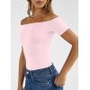 image:imageTrendy Queen Summer Off The Shoulder Tops for Women Going Out Short Sleeve Shirts Cute Y2K Sexy Basic Clothes 2026 FashionPink