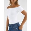 image:imageTrendy Queen Summer Off The Shoulder Tops for Women Going Out Short Sleeve Shirts Cute Y2K Sexy Basic Clothes 2026 FashionWhite