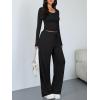 image:imageTrendy Queen Women 2 Piece Matching Lounge Sets Clothing Wide Leg Pants 2026 Y2K Sweatsuits Spring Travel Airport OutfitBlack