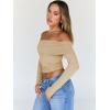 image:imageTrendy Queen Women Long Sleeve Shirts Off Shoulder Tops Going Out Crop Sexy Slim Fitted Y2K Fall Outfits 2026 Fashion ClothesApricot