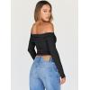 image:imageTrendy Queen Women Long Sleeve Shirts Off Shoulder Tops Going Out Crop Sexy Slim Fitted Y2K Fall Outfits 2026 Fashion ClothesBlack