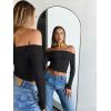image:imageTrendy Queen Women Long Sleeve Shirts Off Shoulder Tops Going Out Crop Sexy Slim Fitted Y2K Fall Outfits 2026 Fashion ClothesBlack