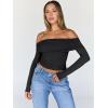 image:imageTrendy Queen Women Long Sleeve Shirts Off Shoulder Tops Going Out Crop Sexy Slim Fitted Y2K Fall Outfits 2026 Fashion ClothesBlack