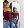 image:imageTrendy Queen Women Long Sleeve Shirts Off Shoulder Tops Going Out Crop Sexy Slim Fitted Y2K Fall Outfits 2026 Fashion ClothesBurgundy