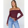 image:imageTrendy Queen Women Long Sleeve Shirts Off Shoulder Tops Going Out Crop Sexy Slim Fitted Y2K Fall Outfits 2026 Fashion ClothesBurgundy