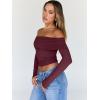 image:imageTrendy Queen Women Long Sleeve Shirts Off Shoulder Tops Going Out Crop Sexy Slim Fitted Y2K Fall Outfits 2026 Fashion ClothesBurgundy
