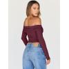 image:imageTrendy Queen Women Long Sleeve Shirts Off Shoulder Tops Going Out Crop Sexy Slim Fitted Y2K Fall Outfits 2026 Fashion ClothesBurgundy