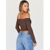 image:imageTrendy Queen Women Long Sleeve Shirts Off Shoulder Tops Going Out Crop Sexy Slim Fitted Y2K Fall Outfits 2026 Fashion ClothesCoffee