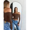 image:imageTrendy Queen Women Long Sleeve Shirts Off Shoulder Tops Going Out Crop Sexy Slim Fitted Y2K Fall Outfits 2026 Fashion ClothesCoffee