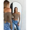 image:imageTrendy Queen Women Long Sleeve Shirts Off Shoulder Tops Going Out Crop Sexy Slim Fitted Y2K Fall Outfits 2026 Fashion ClothesCoffeegrey