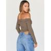 image:imageTrendy Queen Women Long Sleeve Shirts Off Shoulder Tops Going Out Crop Sexy Slim Fitted Y2K Fall Outfits 2026 Fashion ClothesCoffeegrey