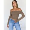 image:imageTrendy Queen Women Long Sleeve Shirts Off Shoulder Tops Going Out Crop Sexy Slim Fitted Y2K Fall Outfits 2026 Fashion ClothesCoffeegrey